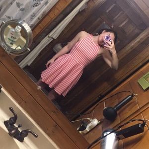 Pink Striped Dress w Criss Cross Back